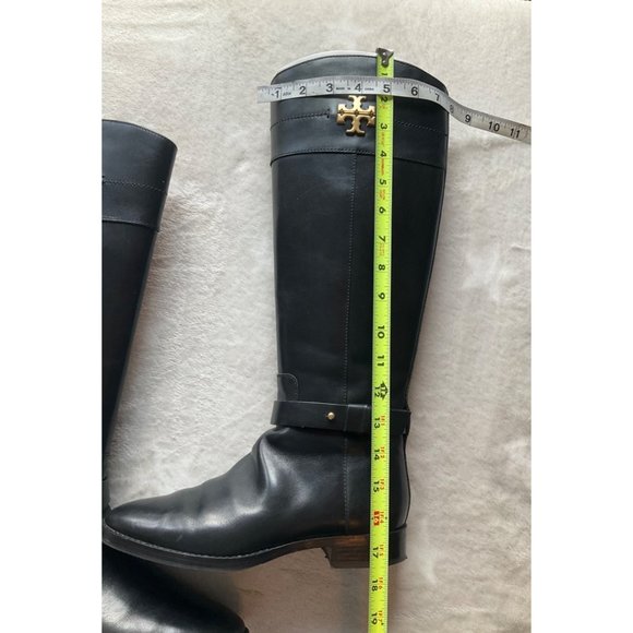 Tory Burch Everly Black Logo Knee High Leather Riding Boots size 7M - Picture 2 of 16